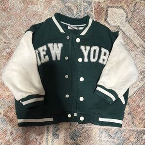 Zara Green and White Letterman Jacket